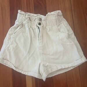 Denim paper bag shorts